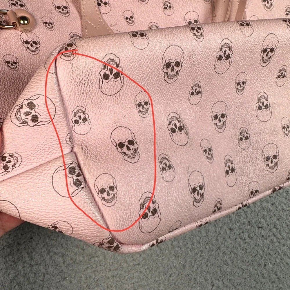 Pink Skull Tote Bag Womens OS Faux Leather Goth Punk Pastel Graphic Shoulder